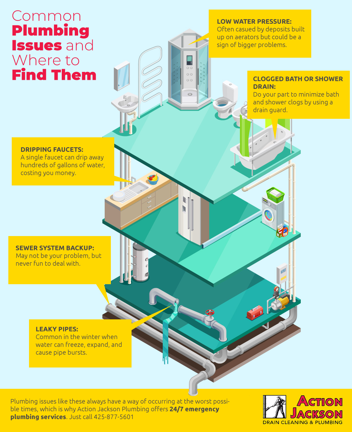 common plumbing issues and where to find them infographic